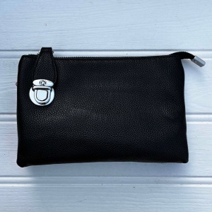 Zip Clasp Clutch Bag - Black